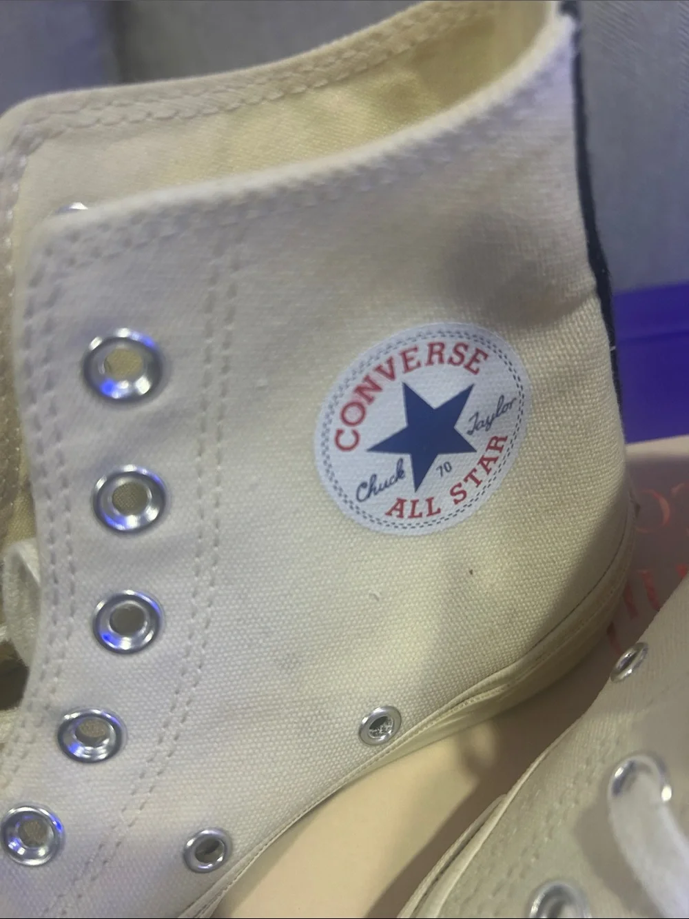 Converse Cream High-Top Sneakers with Red Heart Graphic